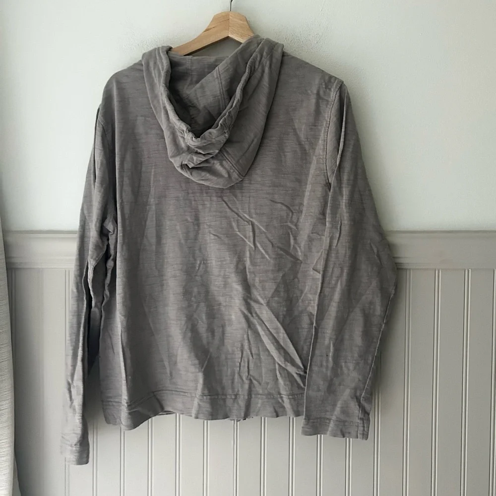 Y2K Banana Republic Men's Medium Zip Up Light Gray Tan Hooded Jacket
